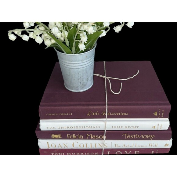 Vintage Hardcover Book Decor BURGUNDY+ WHITE Shelf Staging Props Home Decor - Picture 3 of 15